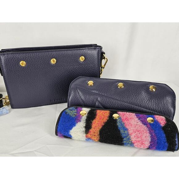 LE SAUNDA BLACK QUILTED VEGAN LEATHER CROSSBODY BAG W/ CONVERTABLE FLAPS 8" x 6" - Picture 3 of 14